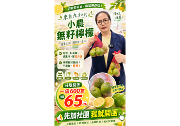 (圖)‼️ #莊敬全台快閃團，#梅姐帶你團 ‼️ 🍋 九如小農現採無籽檸檬，一袋約600g只要 **$65元** 👋「你們知道，檸檬最討厭的是什麼嗎？」 不是酸，**是籽！**🤣 🔥 活團快訊｜九如檸檬開採啦 🔥 產地新鮮直送，現採、現